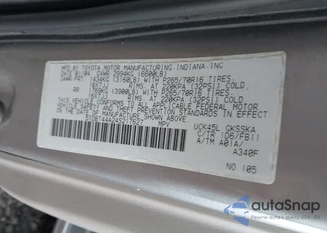 2004 Toyota Sequoia Sr5 V8 z USA, uszkodzony, nr VIN 5TDBT44A24S217627